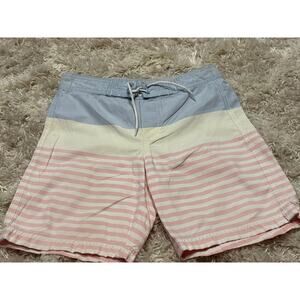 Janie and Jack Pink White and Blue Striped Swim Trunks Size 7-Preloved